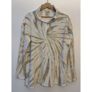 LOGO Life By Lori Goldstein French Terry Tie Dye Top Size M Pockets Ivory Tan